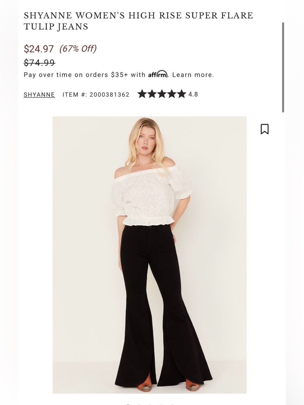 Shyanne High Rise Tulip Hem Super Flare Black Jeans Short Western Retro 27x34L